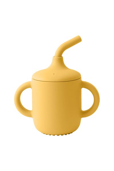 Choice A17-Mustard Color Kids1Pcs Baby Learning Drinking Cup Portable Straw Detailed Comfortable Grip Silic