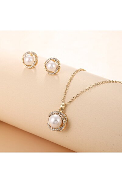 Choice طقم مجوهرات ذهبي اللون من لؤلؤ صدفة بحر الجنوب للنساء، قلادة وأقراط مرصعة بالزركونيا المكعبة مع حجر P