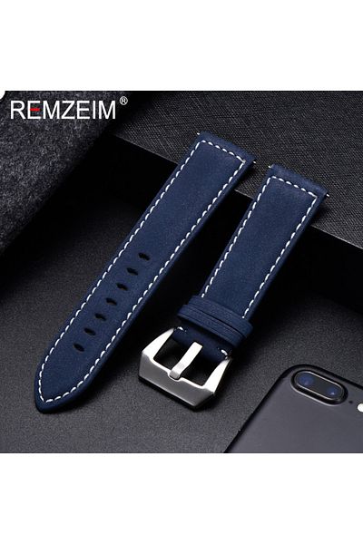Choice20 22mm Blue Genuine Leather Watchband Bracelet Black Blue Brown Vintage Matte Watch Strap For Women Me