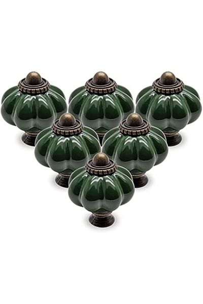 Choice 35 38mm Dark Green 6PCS Polished Metal & Dark Green Ceramic Knobs Set - Secure Cabinet and Dresser P