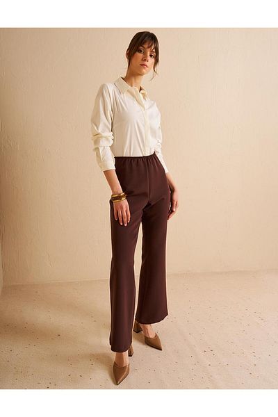 Kayra Dark Brown Colored Flare Fit Pants