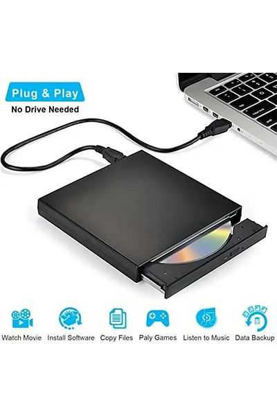 Choice محرك أقراص DVD خارجي أسود اللون، محرك أقراص CD-RW خارجي نحيف قابل للحماية بمنفذ USB 2.0، مشغل أقراص DVD-ROM