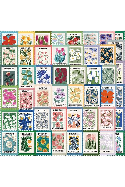 Choice 50PCS 50PCS Vintage Flower Stamps Sticker PVC Aesthetic Decoration Scrapbooking Stationery Hand Acco
