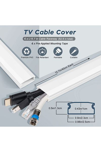 Choice 4pcs 62.8in Cable Cover Wall, White Wire Cover for Wall, Paintable Cord Cover Wall Kit, Cord Hide...