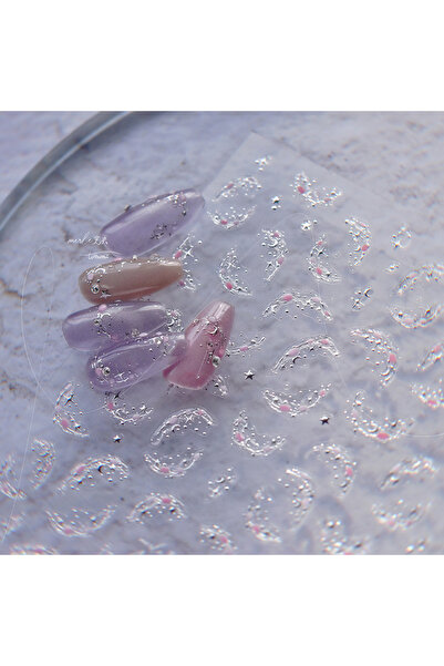 Choice قطعة واحدة MS598Y، ملصق أظافر خماسي الأبعاد على شكل نجمة وقمر، لون ورد...