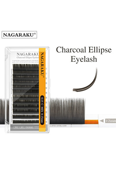 Choice14 9mm 0.20mm C NAGARAKU Flat Ellipse Eyelash Split Tips Matte Gray Bla...