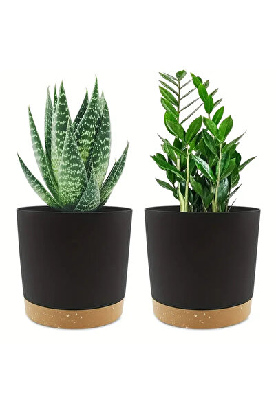 Choice 4.7 بوصة قطعتين B9926B أسود قطعتين، مجموعة أواني الزهور 4.7 بوصة، أواني نباتات داخلية مع فتحات تصريف وإعادة