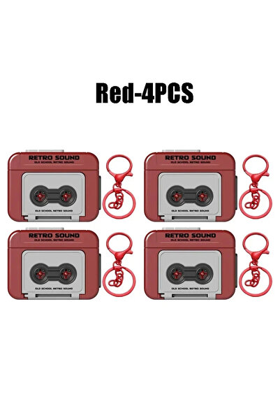 Choice أحمر - 4 قطع مسجل شرائط عتيق هدية للزوجين سلسلة مفاتيح مسجل شرائط كاسي...