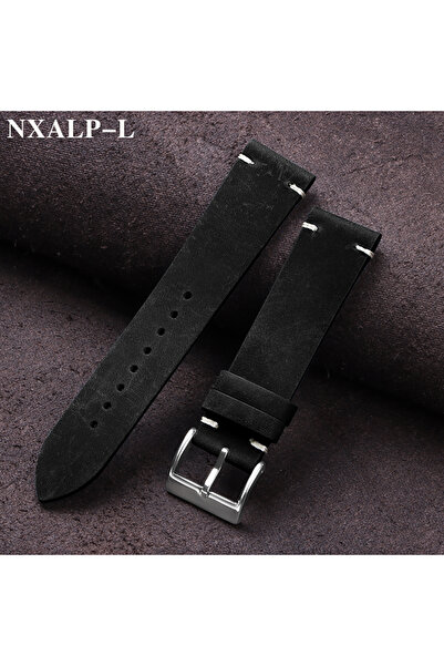 Choice20 18mm Black Vintage Oil Wax Leather Watch Band 18mm 20mm 21mm 22mm Handmade Stitching Cowhide Strap f