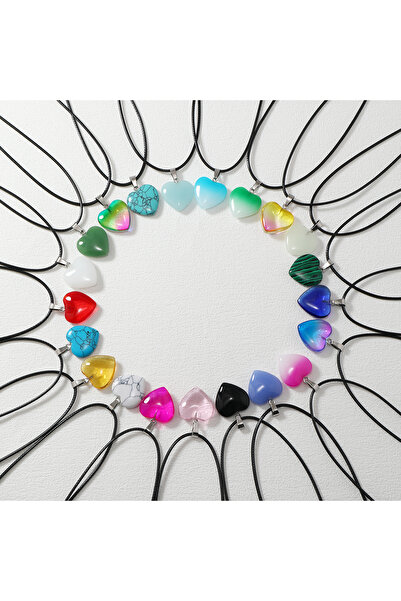 Choice قلادة على شكل قلب خوخي مكونة من 21 قطعة، مصنوعة من الحجر الطبيعي والزج...
