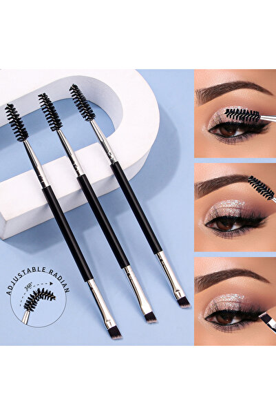 choice2 فرشاة مكياج احترافية سوداء مكونة من 3 قطع ذات طرف واحد مزدوج بزاوية عالية الجودة للحواجب والرموش