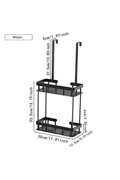 Choice حامل دش QH مكون من طبقتين، قطعة واحدة، فوق الباب، رف تخزين للحمام، رف معلق للحمام، طبقتين