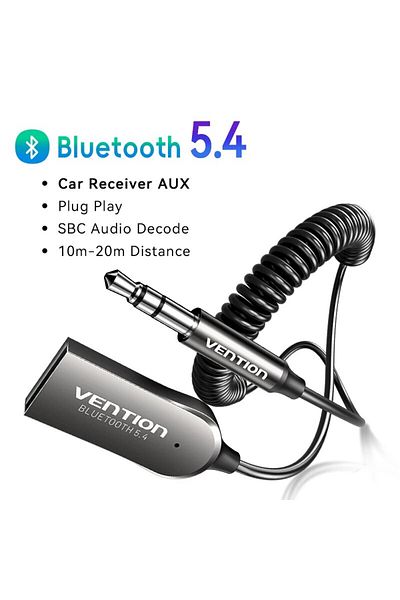 Choice محول بلوتوث 5.4 Vention Bluetooth 5.3 Aux مستقبل بلوتوث لاسلكي للسيارة USB إلى مقبس 3.5 مم Au