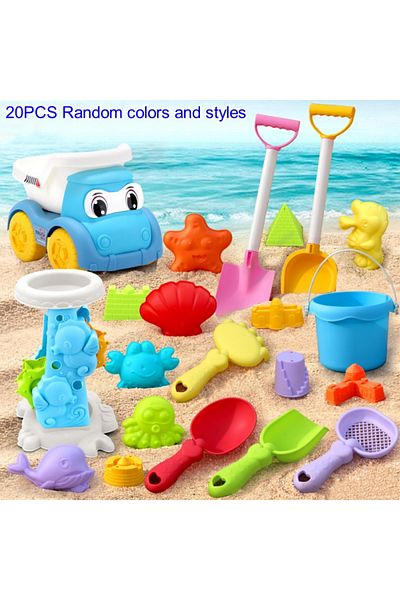 Choice 20pcs Children's Beach Toy Set, ATV, Sand Digging and Water Toy, Beach Bucket, Hourglass, Shovel, Be