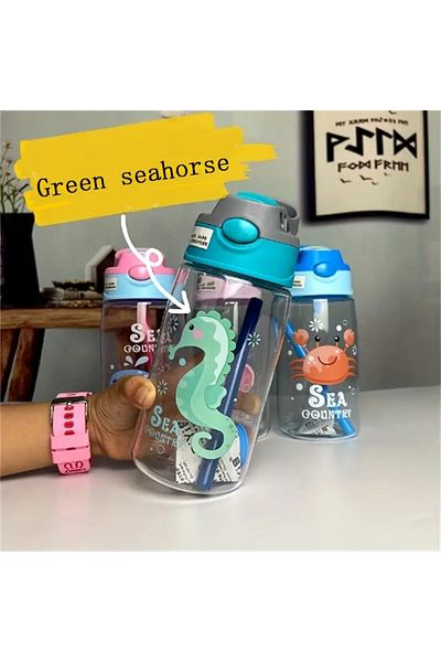 Choice Green Seahorse Children's Plastic Water Cup, Straw Cup, Duckbill Portable Creative Adult Male And Fe