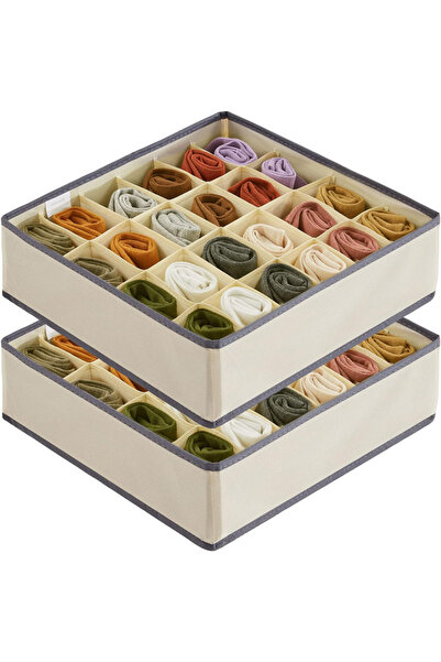 choice2 2pcs-24 grids-Beige Sock Underwear Organizer Drawer Divider Foldable Closet Organizers Bins Cabinet
