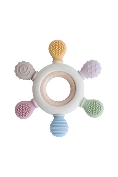 Choice Rudder sandy 1pc Food Grade Baby Silicone Teether Rudder Shape Wooden Ring Teething Toys BPA Free In