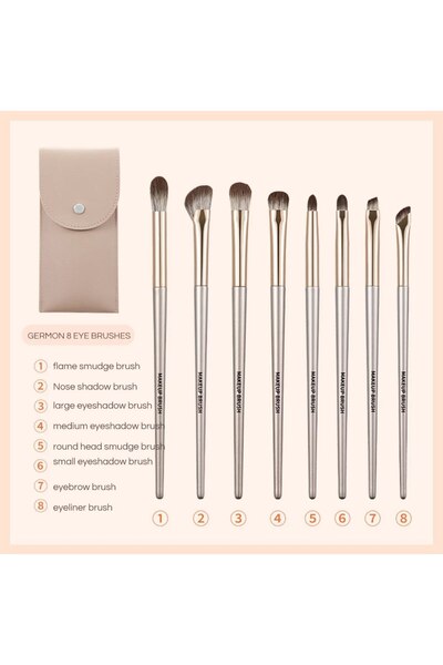 Choice مجموعة فرش مكياج العيون G1117 GECOMO، مكونة من 8 قطع، مصنوعة من مواد صناعية ناعمة، مع حقيبة من البولي يوريثان لمزج ظلال العيون وخط العين.