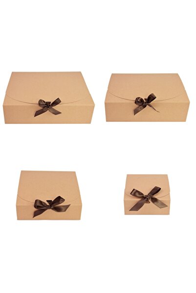 Choice 16x16.5x5cm White Kraft Paper Gift Box With Decorative Bow Ribbons Mul...