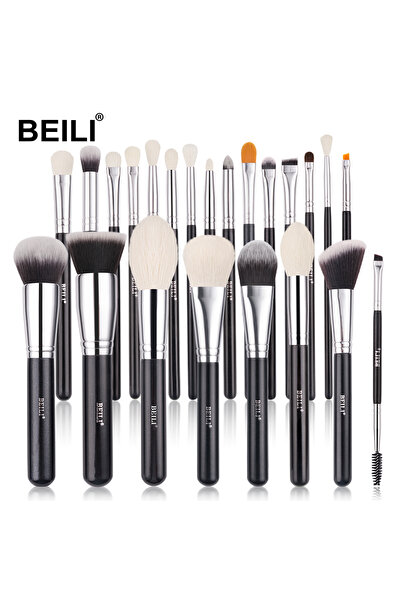 Choice1 مجموعة فرش مكياج BEILI السوداء الاحترافية من 23 قطعة مصنوعة من شعر الماعز الطبيعي وفرشاة بودرة الأساس