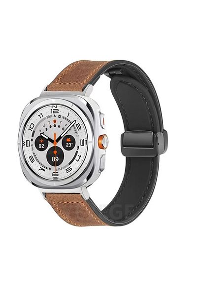 Choice Galaxy Ultra 47mm S-Brown Leather Silicone Bracelet for Samsung Galaxy Watch Ultra 47mm Magnetic Ban