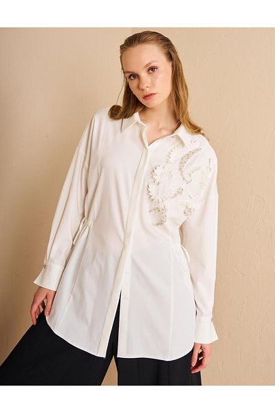 Kayra Waist Drawstring Tunic - Embroidered Ecru