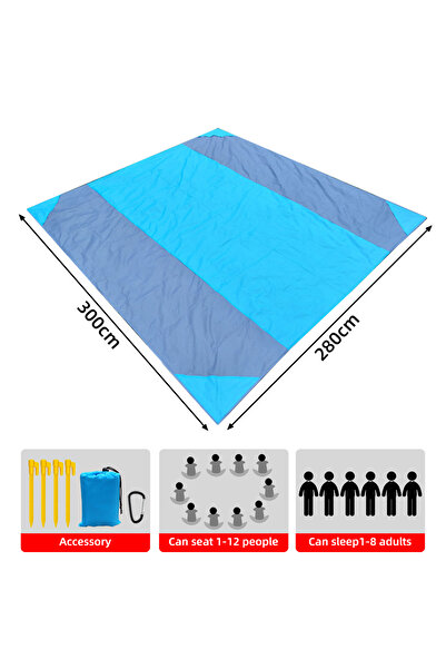 Choice سجادة شاطئ زرقاء مقاومة للماء مقاس 300×280 سم، سجادة تخييم خارجية كبير...