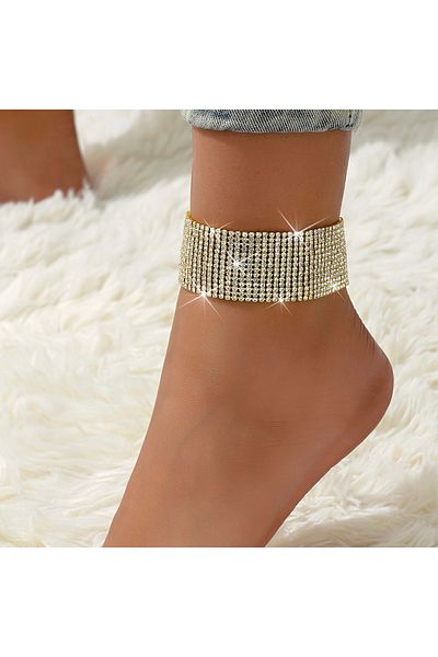 Choice 80600302-golden 1 Women's European And American Trendy Multi Row Rhinestone Ankle Chain Outdoor Tour