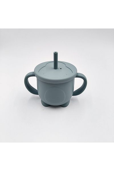 Choice Grey blue Baby Penguin Straw Cup Food Grade Silicone Children's Creative Straw Cup Baby Learning Cup