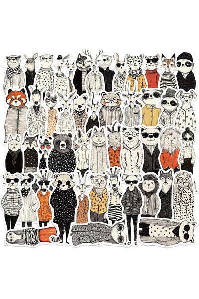 Choice 50PCS 50Pcs Animals in Clothes Stickers Cartoon Mixed Animal Sticker Cute Toy Waterproof PVC Sticker