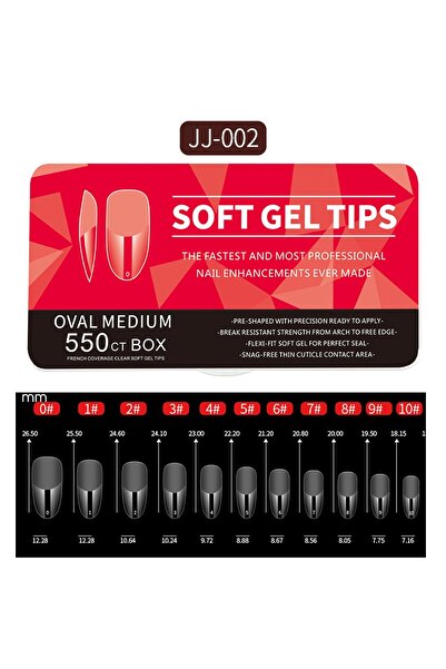 Choice JJ-002 علبة 550 قطعة من أطراف أظافر جل ناعمة متوسطة الطول، شكل لوزي، ش...