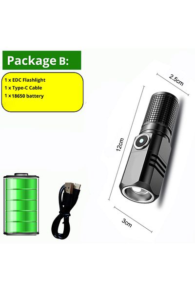 DanPeng Built-in battery Package B 2024 Powerful Led MINI Flashlight XHP90 Built in Battery Shot Long Type-c