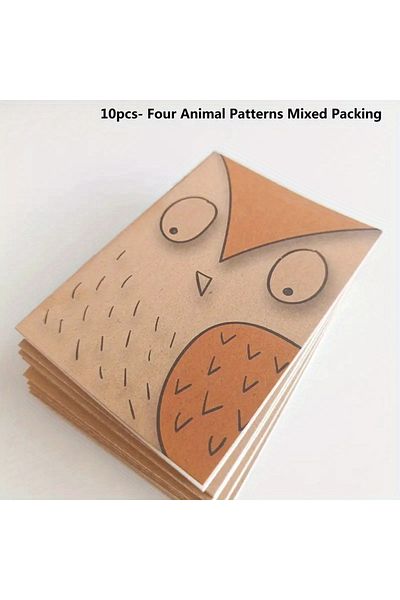 Choice Animal series 10pcs Small Cute Kraft Pocket Notebook, 64K 16-Sheet Blank Mini Journal Memo Notepad F