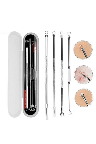 Choice Silver 4PCS Blackhead Remover Acne Needle Tools Set Face Cleaning Black Dots Pimple Comedone Extract