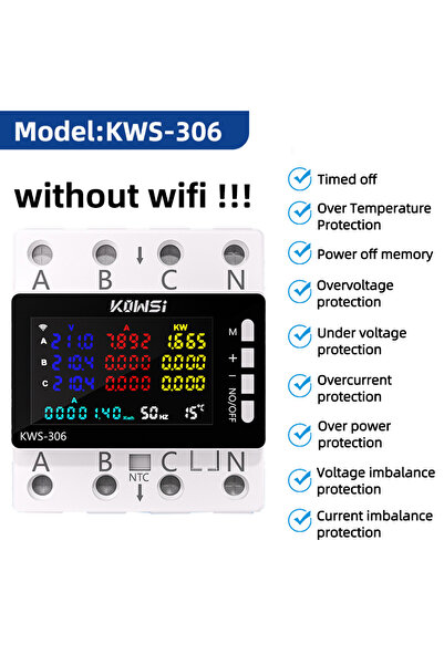 Choice1 KWS-306 TUYA Wifi Power Energy Meter AC Monitor AC 85-290V 80A 3 Phas...