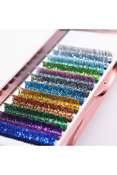 GUGCGV رموش صناعية لامعة بمقاس 13 مم و0.15 مم، ألوان متعددة، وصلات رموش صناعية لامعة وملونة