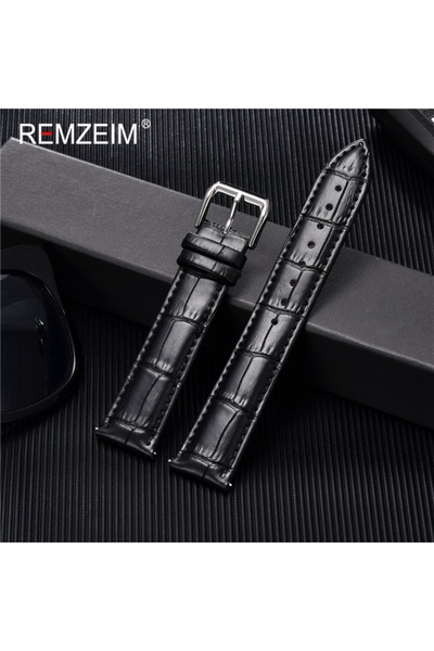 Choice حزام ساعة من جلد العجل الأسود مقاس 24 مم، مقاس 18 مم، مقاس 20 مم، مقاس...