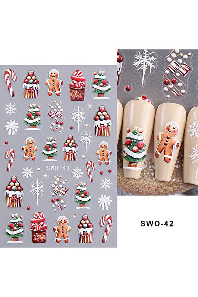 Choice1 SWO-42 5D Embossed Christmas Nail Stickers Gingerbread Man Snowflake Snowman Penguin Nail Decal Autu