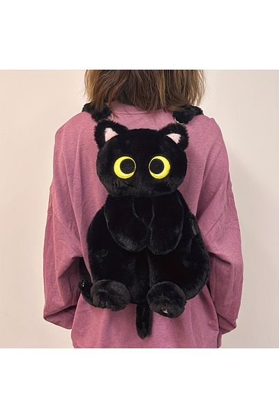 Choice black cat backpack Black Cat Backpacks Big Eyes Kitten Doll Plush Kawaii Stuffed Animals Shoulder Ba