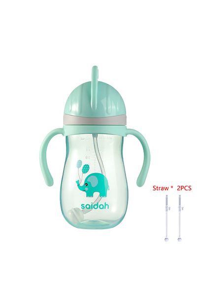 Choice Blue with 2Straw 350ml V Shape Straw Sippy Cup Infant Baby Slide Lid Training Drinking Water Bottle
