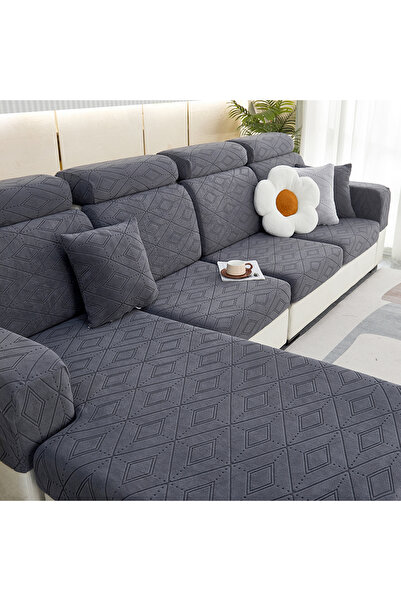Choice 1pc Plus size 1 Dark grey Knitted Jacquard Sofa Seat Cover, Washable E...