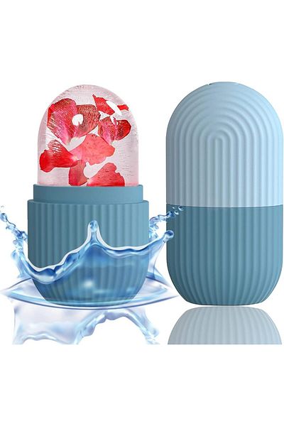 SPEAE Blue Silicone Ice Face Roller Contour and Shrink Pores,Remove Dark Circles,Massage Skin Beauty Facia