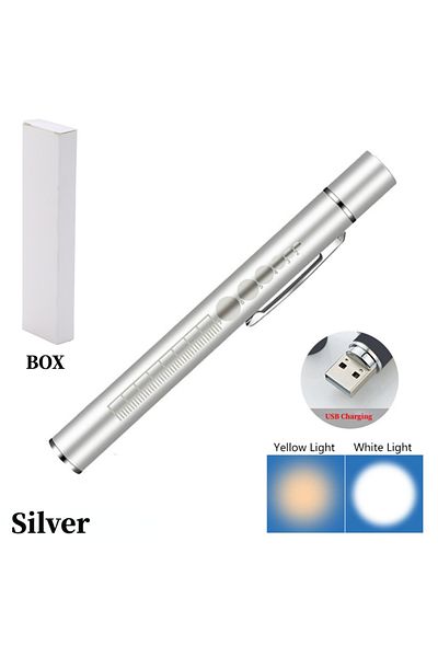 Choice Silver 2 In 1 Nursing Flashlight Usb Rechargeable Medical Handy Pen Light Led Torch Lamp With Stainl
