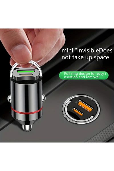 Choice A Mini Car Pull Ring Charger PD+USB Fast Charging Flash Charging Multi-functional Charger Fast Char.