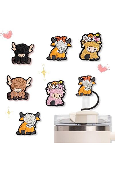 COOYA 6Pcs Highland Cow Silicone Straw Cover, Straw Cover Cap for Stanley Cup Stanley Straw.