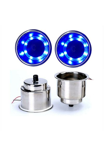 Choice Blue 2Pcs Cup Drink Holder 12V LED Built-in Stainless Steel Cup Drink Holder for Marine Yacht/RV