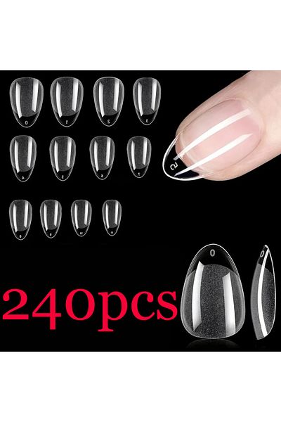 Choice Beige 240PCS Short Almond Nail Tips Soft Gel Pre-Shaped Acrylic Nail Tips Half Matte Full Cover Nail