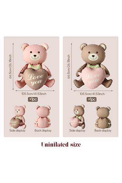 Choice 41inch 2pcs Hug Bear 3D Lying Cartoon Matte Heart Bear Aluminum Film B...