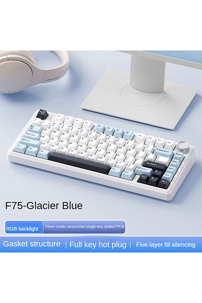 Choice لوحة مفاتيح ميكانيكية لاسلكية Reaper Axis Glacier Blue AULA F75، لوحة مفاتيح مخصصة للألعاب قابلة للتبديل السريع 75