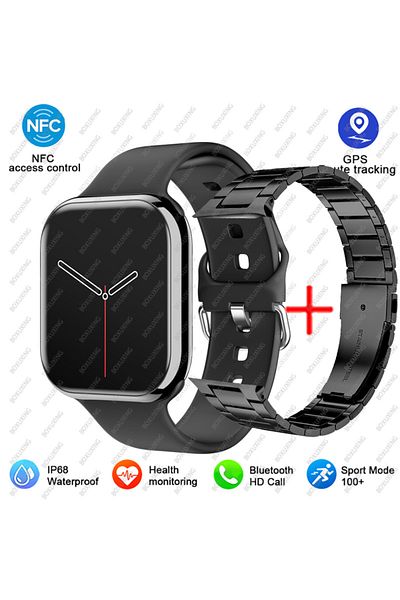 BOXUXING NFC Smart Watch Black steel belt 2025 New Bluetooth Call Smart Watch Men Watch 9 Siri NFC GPS Tracke